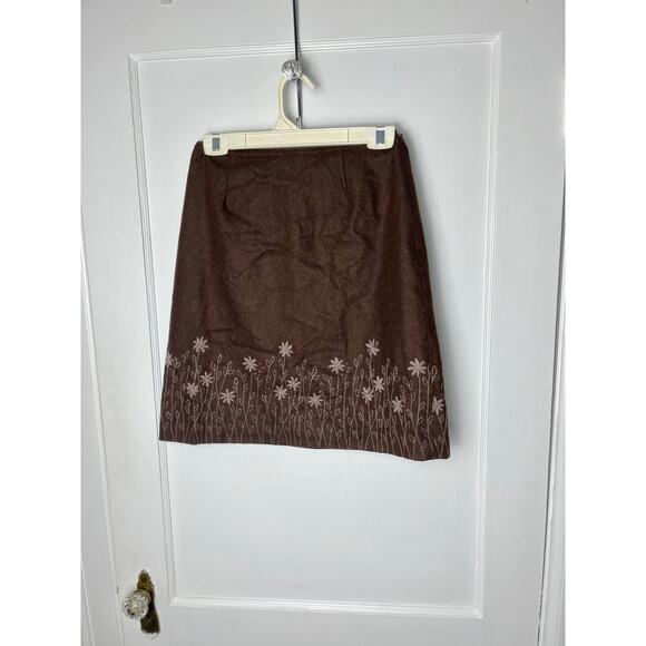 Vintage Y2K 00s J. Jill Brown Wool Blend Floral Embroidered Short Skirt Size 4 - Picture 1 of 8